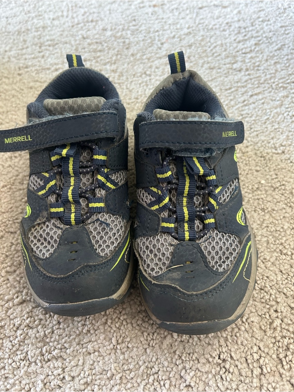 Merrell Kids Navy and Gray Sneakers with Lime Trim